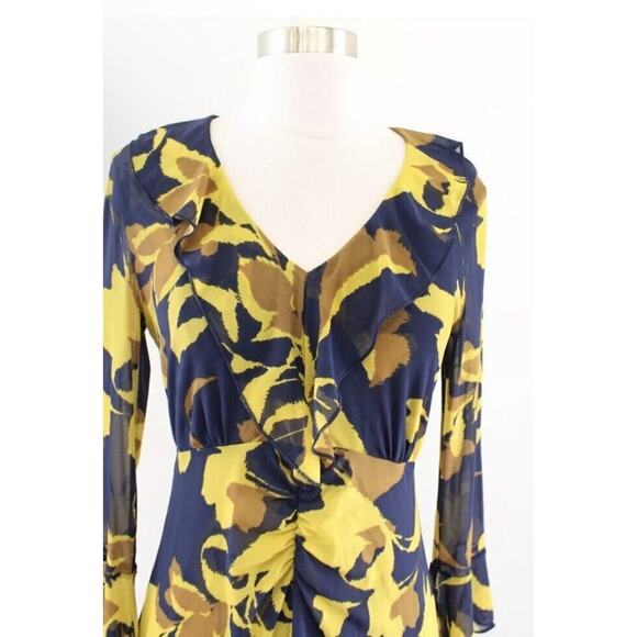 CAbi Midnight Dress Navy Blue Yellow Floral Mesh Ruffle Midi Maxi Size S 4242 CL - Picture 4 of 5
